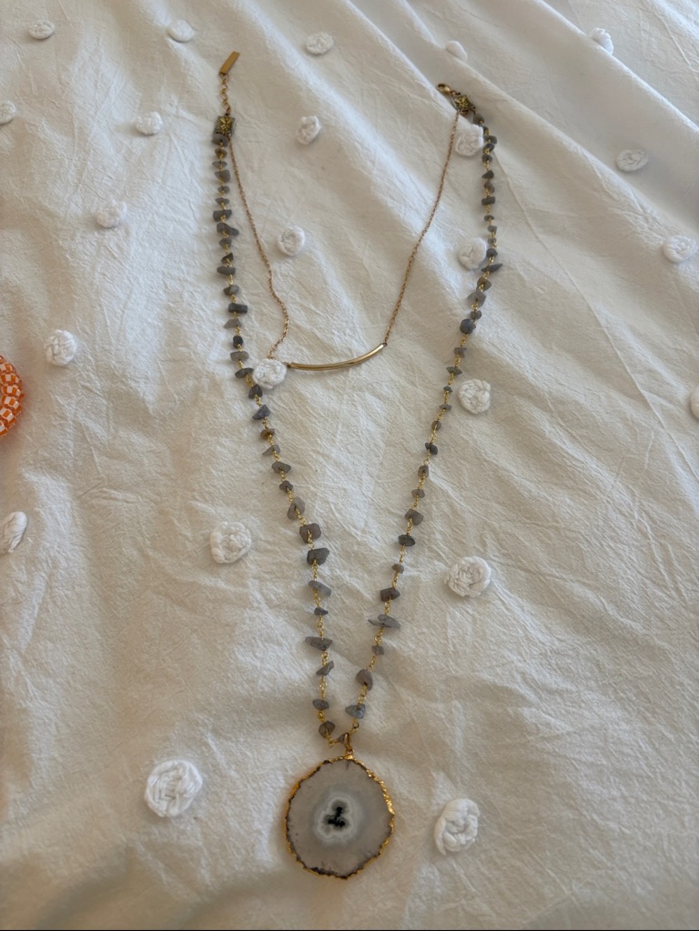 Whitley V Gold-Tone Layered Druzy Pendant Necklace in White and Gray